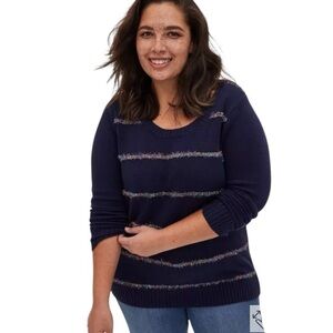 Torrid Tinsel Trim Navy Blue Holiday Sweater Size 1X